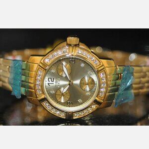 Ladies 18kt Gold Angel Dial Watch Steel